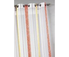 HomeMaison Voilage en étamine à Rayures Verticales à Pois, 100% Polyester, Corail