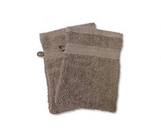 Soleil dOcre 421041 Lot de 2 Gants de Toilette Coton Ecru/Taupe 16 x 21 cm