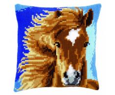 Kit coussin au point de croix Cheval brun