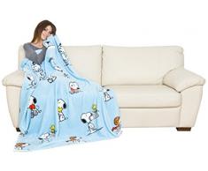 Kanguru Plaid trÃ¨s moeulleux Snoopy, 100% Polyester, Bleu Clair, 130 x 170 cm