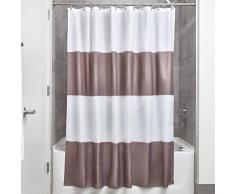InterDesign Zeno rideau de douche textile, 183,0 cm x 183,0 cm rideau douche imperméable en polyester, rideau lavable à rayures, taupe foncé / blanc