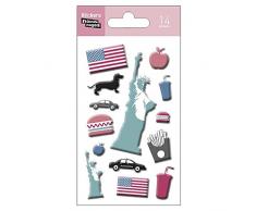 NOUVELLES IMAGES 75007732 New York Ensemble DE 14 Mini Autocollants Mousse/Brillant Multicolore 14,5 x 7,8 x 0,1 cm