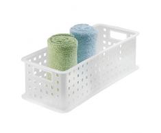 iDesign boÃ®te de rangement Ã poignÃ©es, rangement salle de bain en plastique pour produits de beautÃ© et cosmÃ©tiques, panier de rangement empilable pour jouets ou accessoires, blanc