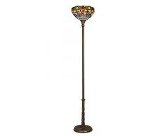 World Art TWFA13244 Lampadaire Libellule Lampe de Terre, Verre, E27, 100 W, Multicolore, H181 x Ã33 cm