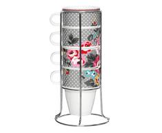 Premier Pippa Lot de 4 Tasses Empilables avec Supin New Porcelaine/Métal Acier Inoxydable Multicolore