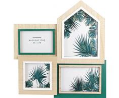 Totally Addict HD4952 Cadre Pele Mele Natural Life Jungle - 4 pcs, MDF, Beige-Vert, 33,6 x 2 x 35,5 cm