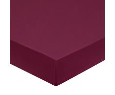 Blanc des Vosges Uni 57 fils Drap housse Coton Bordeaux 160 x 200 cm bonnet de 27 cm