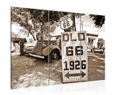Tableau decoration murale Vintage Car Route 66 120 x 80 cm - XXL Impression sur Toile Salon Appartment 3 Parties - prÃªt Ã accrocher - 609831b