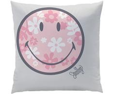 CTI Coussin 40X40 Smiley Happy Decor Flowers, 100% Polyester, Blanc
