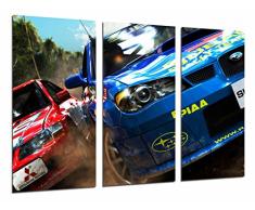 Tableau Moderne Photographique, Impression sur bois, Sport CompÃ©tition Rallye Subaru, Choches Rouge Bleu, 97 x 62 cm, ref. 27014