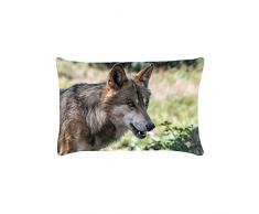 Douceur de France Coussin ImprimÃ© dun Loup, Polyester, Multicolore, 30x50x15 cm