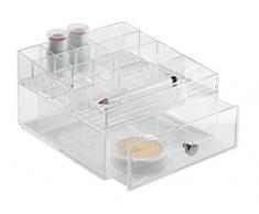InterDesign Drawers boÃ®te-tiroir, rangement maquillage en plastique avec 1 tiroir & 11 compartiments, rangement cosmÃ©tique aussi pour accessoires bureau, transparent