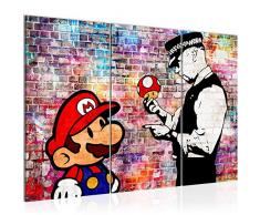 Tableau decoration murale Banksy Super Mario 120 x 80 cm - XXL Impression sur Toile Salon Appartment 3 Parties - prÃªt Ã accrocher - 303031c