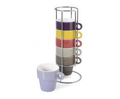 Home Color Cup ThÃ© Service Ã ThÃ© avec Support ChromÃ©, sans Assiette, Porcelaine, Multi-Couleurs, 6 PiÃ¨ces