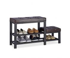 Relaxdays Banc dâentrée avec Tabouret Adulte & Enfant, Coussin rembourré confortable, 2 Niveaux, 50 x 90 x 30 cm, marron