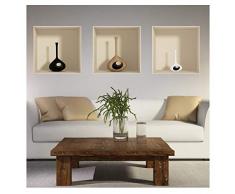 Stickers adhÃ©sifs Effet 3D | Sticker Autocollant Vases Ronds - DÃ©coration Murale Trompe lÅil Chambre et Salon - Lot de 3 PiÃ¨ces 30 x 30 cm