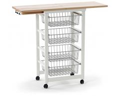 Arredamenti Italia AR_IT- 518 GASTONCINO Desserte Cuisine Hêtre Massif couleur Blanc Laqué 48 x 88 x 34 cm