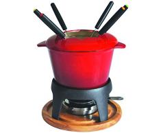 Baumalu 385050 Service à Fondue Fonte Rouge Dégradé avec Plateau en Bois