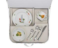 DEGRENNE 231763 Les Amis du Potager Valisette avec coupelle + assiette Ã dessert + mug + 4 couverts, Multicolor