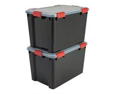 Iris Ohyama, Lot de 2 Boîtes de Rangement / Malles de Rangement Hermétiques - Air Tight Box - AT-LD, Plastique, Noir, 70 L, 59 x 39 x 38 cm