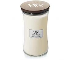 WoodWick grande bougie parfumée en jarre avec mèche qui crépite, Thé blanc & Jasmin, Temps de combustion jusquà 130 heures
