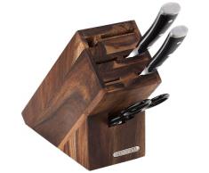 Continenta Bloc Ã Couteaux en Bois dacacia CÅur avec Fentes pour 5Â x Couteaux, Fusil et Ciseaux Taille 22Â x 9,5Â x 20Â cm (sans Couteau)