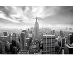 Scenolia Tableau Photographie New York Noir et Blanc - Toile ImprimÃ©e sur Cadre Alu 90 x 60 cm - Art et DÃ©coration Murale PrÃªt Ã Accrocher - Empire State Building et Manhattan