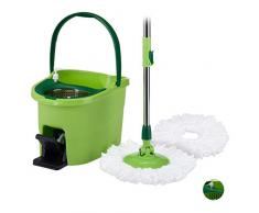 Relaxdays 10024674_883 Balai Profi Seau Pédale Fonction Essorage INOX Manche Télescopique 2 Têtes Serpillère 28x44x29cm, Vert/Argenté, Acier Inoxydable, Standard