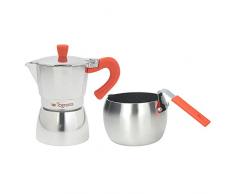 Tognana Coffee Time Set Cafetière 3 Tasses et Bouilloire à Lait, Aluminium, Multicolore Vert/Orange/Turquoise