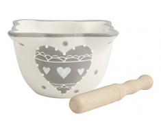 H&H CÅur Gris h & h cÅur Gris Mortier en céramique avec Pilon, céramique, Blanc et Gris, 11 x 11 x 8 cm