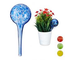 Relaxdays 10025455_45 Globes dâarrosage Lot de 2, Distributeur Eau Plantes et Fleurs, Outil de Bureau, Ã 6 cm, Verre, Bleu