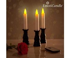 bitblin EmotiCandle Romantic Ambience Pack de 3 bougies avec chandeliers. Candelabre et commande à distance, beige, 18 x 4 cm