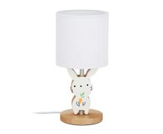 relaxdays 10028046 chevet, chambre denfants, abat-jour en tissu, lampe de table lapin 36x 17cm,blanc, bois, lin, fer, 36 x 17 x 17 cm