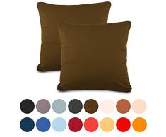 aqua-textil Classic Line Housse de Coussin Lot de 2 Fermeture Ãclair Coton 80 x 80 cm Marron foncÃ©