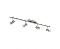 Eglo 90917 Plafonnier 4 spots Rottelo en acier muni de 4 LED GU10 3 W 720 lm Nickel mat/chromé 78 x 7 cm