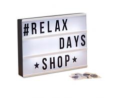 Relaxdays BoÃ®te lumineuse LED Lightbox personnalisable 85 signes lettre 3 lignes HxlxP: 22x30x4,3 cm, blanc/noir