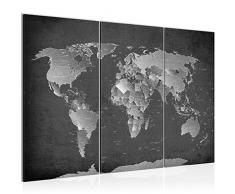 Tableau decoration murale Carte du monde 120 x 80 cm XXL Impression sur Toile Salon Appartment Gris 3 Parties - prêt à accrocher 107631b