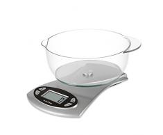 Balance de Cuisine Salter de 11 lb / 5 kg, balance numérique, bol amovible de 1,8 l, minuterie de cuisine, capteur de température, écran HD (Facile à lire), deux systèmes + liquides- argent