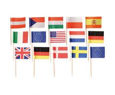 Fackelmann 50254 Pique de soirée Drapeau 7cm 100 pièces en Bois/Papier, Multicolore, 7 x 2 x 1 cm