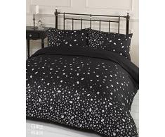 Dreamscene - Parure de lit avec Housse de Couette et 2 taies dâOreiller, Motif Paillettes en Forme de Diamant - Rose, Polyester, Noir , Double