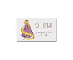 CUADRIMAN Plaque Porte Rapunzel, Bois, Rose/Jaune, 25Â x 15Â x 3Â cm