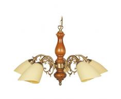 Tosel E2493 Lustre - Valois, Bras Fusion, Vieille, Verre centrifugé, E14, 60 W, Laiton/Bois