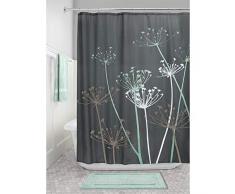 InterDesign Thistle rideau douche, grand rideau baignoire 183,0 cm x 183,0 cm en polyester, rideau de bain lavable fleuri en tissu doux, gris/menthe