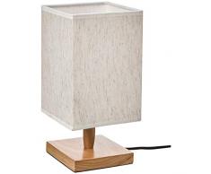 Umi. by Amazon Lampe de table, abat-jour en tissu et base rectangulaire en bois, 28,45 cm
