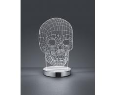 Reality, Lampe de table, Skull incl. 1 x LED,SMD,7,0 Watt,3000 - 6500K,400 Lm. Acryl, Transparent claire, Corps: metal, Chrome L:14,5cm, L:12,0cm, H:21,5cm IP20,Interrupteur de cordon,Couleur de lumière réglable