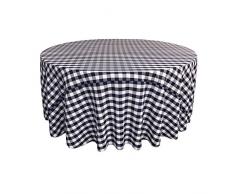 LA Linen Nappe Ronde Ã Carreaux, Polyester, Bleu Marine/Blanc, 305 x 305 x 0.04 cm