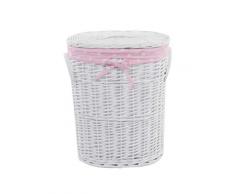 dvier VWWK-22WOval-a Panier Ã Linge en Osier Ovale avec Couvercle Rose/Blanc 37 x 26 x 48 cm