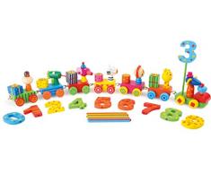 Small Foot 3942 Train Animaux en fête en Bois, décoration pour la Table dâAnniversaire, avec 7 Wagons, Multicolore, 47,5 x 5 x 13 cm