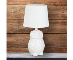 Relaxdays Lampe de table chouette lampe de chevet hibou céramique blanche 40 cm hauteur liseuse abat jour tissu, blanc