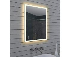 Lux-aqua Miroir de Salle de Bains Design avec variateur dintensité, Blanc Chaud et Froid et Interrupteur Tactile 80 x 60 cm